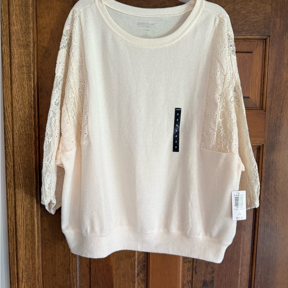 Torrid Women's Cream Sweater with Lace Sleeves